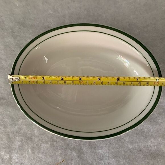 Jackson China 8 1/2” Restaurant Ware Oval Serving Bowl With Double Green Border - Picture 2 of 4